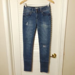 Indigo Rein Jeans Women Juniors Size 7 Ankle Skinny Distressed 2 Button Closure